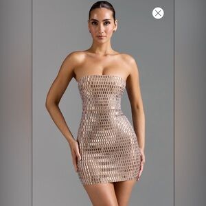 Oh Polly Aurora Sequin mini dress in Almond, Size 8